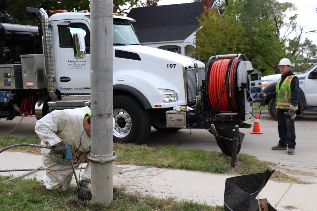 Hydro excavation equipment in use for safe and precise underground digging in Detroit, ensuring minimal disruption and protecting utilities during construction projects.